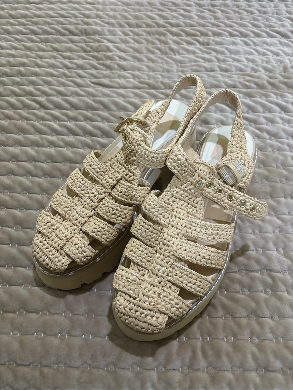 Dolce Vita Cream Woven Platform Slingback Sandals